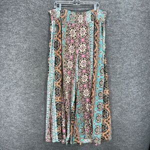 JW Pants Women 2X Plus Blue Geometric High Rise Chino Flar Front Elastic Waist